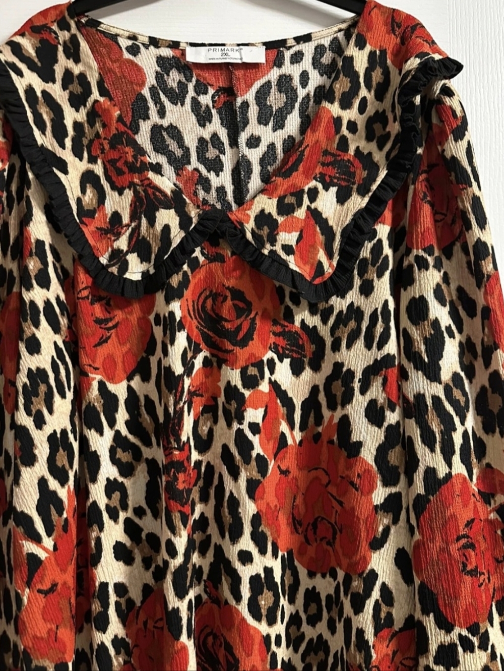 Primark Leopard & Red Floral Ruffle Collar Dress